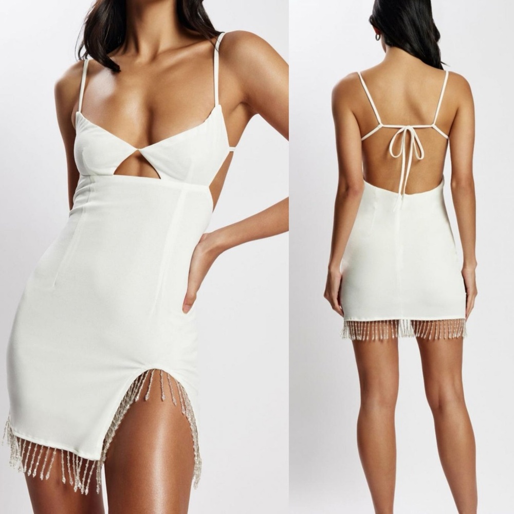Meshki Darcie Fringe Mini Dress White NWT medium